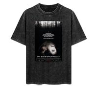 HONGWEl T-Shirt Unisex Retro The Blair Witch Project Cotton Round Neck Black S