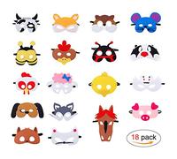 HONGXIN-SHOP Maschere di Animali per Bambini Feltro Mascherine con Nastro Elastico per Cosplay Compleanno Natale Halloween 18 Pezzi