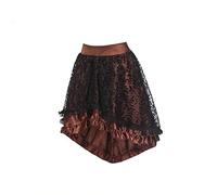 HongYa Black Women's Victorian Asymmetrical Ruffled Satin Lace Trim Gothic Skirts Vintage Corset Steampunk Skirt Cosplay Costumes-Brown,S