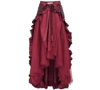 HongYa Womens Steampunk Costume Clothing Ruffle Burlesque Skirt Retro Vintage High Waist Long Maxi Skirts Summer Punk Gothic Skirt-Wine Skirt 3,XL