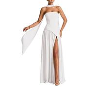 Hongyangjing Abiti corti da damigella d'onore per ragazzi in chiffon scintillante spalline sottili abiti da cocktail party per adolescenti, bianco, 54