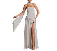 Hongyangjing Abiti corti da damigella d'onore per ragazzi in chiffon scintillante spalline sottili abiti da cocktail party per adolescenti, Argento, 44