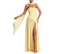 Hongyangjing Abiti corti da damigella d'onore per ragazzi in chiffon scintillante spalline sottili abiti da cocktail party per adolescenti, Giallo, 54