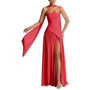 Hongyangjing Abiti corti da damigella d'onore per ragazzi in chiffon scintillante spalline sottili abiti da cocktail party per adolescenti, Rosso, 42