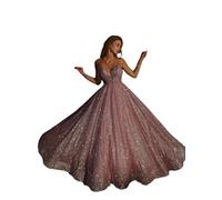 Hongyangjing Abito da ballo rosa polveroso scintillante per le donne lungo cinturino sottile elegante paillettes Fromal Gala abito da sera, Rosa polvere, 42