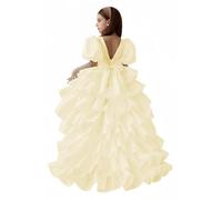 Hongyangjing Abito da ragazza con maniche a sbuffo, in tulle, per la prima comunione, in organza, per bambine, Champagne, 6-7 Anni