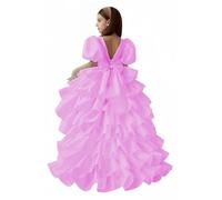 Hongyangjing Abito da ragazza con maniche a sbuffo, in tulle, per la prima comunione, in organza, per bambine, Lilla, 12-13 Anni