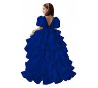 Hongyangjing Abito da ragazza con maniche a sbuffo, in tulle, per la prima comunione, in organza, per bambine, Blu reale, 12-13 Anni