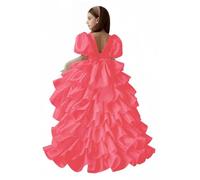Hongyangjing Abito da ragazza con maniche a sbuffo, in tulle, per la prima comunione, in organza, per bambine, Corallo, 10-11 Anni