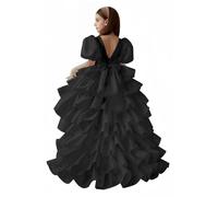 Hongyangjing Abito da ragazza con maniche a sbuffo, in tulle, per la prima comunione, in organza, per bambine, Nero , 11-12 Anni