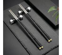 Hongyantech Bacchette in acciaio inox in fibra di vetro nero, 2 paia + 2 cuscinetti per bacchette, bastoncini per sushi, bacchette riutilizzabili, lavabili per lavare i piatti, con confezione regalo