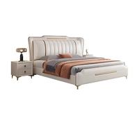 HONGYISHI Letto moderno leggero di lusso bianco della piattaforma di letto di dimensione della regina, ergonomica imbottita testiera del letto delle doghe di legno di sostegno senza rumore