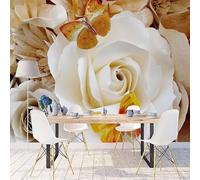 HongYouQi Bianco Floreale 3D Moderna Carta Da Parati Decorazione Camera Da Letto Decorazione Della Casa Tv Sfondo-350Cm×256Cm