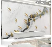 HongYouQi Carta da Parati 3D Effetto Marmo Texture Dorato Uccelli | Texture Decorative e Lussuose Ideali per Uffici Zone Studio Abitazioni Camere da Letto Soggiorni Pareti D'effetto-400cm×280cm