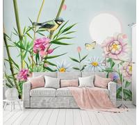 HongYouQi Carta da Parati 3D Fiori Farfalle Luna Bambù | Texture Decorative e Lussuose Ideali per Uffici Zone Studio Abitazioni Camere da Letto Soggiorni Pareti D'effetto-150cm×105cm