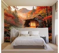 HongYouQi Carta da Parati 3D Foresta Vette Case Paesaggio Autunnale | Texture Decorative e Lussuose Ideali per Uffici Zone Studio Abitazioni Camere da Letto Soggiorni Pareti D'effetto-150cm×105cm