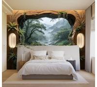 HongYouQi Carta da Parati 3D Muschio Foresta Vette Cornice In Legno | Texture Decorative e Lussuose Ideali per Uffici Zone Studio Abitazioni Camere da Letto Soggiorni Pareti D'effetto-150cm×105cm