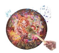 Honhoha Tamburo sciamanico, tamburo sciamanico fatto mano | Tamburo sciamanico mano in pelle PU fatto mano | Strumenti musicali spirituali rotondi vintage dal tono grande con martelletto in