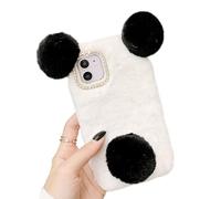 HONHULEE Custodia in peluche per Nokia C12 in stile cartone animato, super carina, morbida, calda, soffici, con orecchie pelose, antiurto, cover posteriore bella - nero bianco2