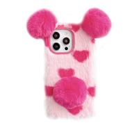 HONHULEE Custodia in peluche per Nokia C12, motivo cartone animato, super carina, morbida, calda, soffici, con orecchie pelose, retro antiurto, colore: rosa