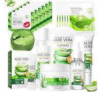 Honicemar 19Pcs Aloe Vera Skincare Set Kit Idratante e Set per la Cura Della Pelle, Include Detergente, Tonico, Siero, Crema Gli Occhi, Crema, Maschera Labbra e Occhi, Maschera, Maschera Gel Notte