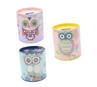 HONITANO 3 pezzi Salvadanai in Metallo Forma di Gufo per Contenitori Monete Resistenti e Decorativi Design Festivo Colorato Rosa Blu