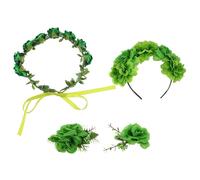 HONITANO 4 accessori per capelli verdi: cerchietti per capelli da donna per il giorno di San Patrizio con corona di fiori, pettine e fermaglio per - Cerchietti decorativi per feste di festival