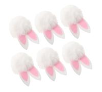 HONITANO 6 Pezzi Mini Coniglietti Pasquali in Peluche con Orecchie Bianche, Palla di Pompon Soffice per Mollette Fai da Te, Decorazioni Pasquali per Accessori Chioma e Ghirlande