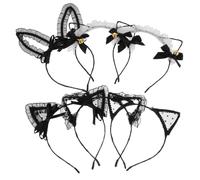 HONITANO 6pezzi Cercechio con Orecchie di Gatto in Pizzo Campanellini e Fiocchi Accessorio per Capelli da Cameriera Cercechio per Feste con Orecchie di Animale per Costume Natalizio