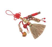 HONITANO Ciondolo Scopa Feng Shui Vintage in Fibre Morbide per Culla Ragazzo Ragazza Nodo Rosso e Moneta Portafortuna, Amuleto da Appendere per Cameretta e Protezione Notte