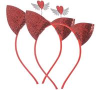 HONITANO Set 2 Cerchietti per Chioma a Forma di Cuore Rossi Fasce per Feste per Adulti Comode e Colorate Accessori Romantici per Cena e Party