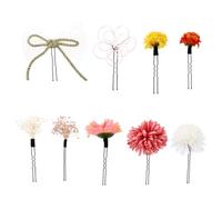 HONITANO Set 9 Pezzi Ornamenti per Chioma Ragazza Copricapo Fiori Conservati Stile Giapponese Kimono Accessori Floreali per Cerimonie e Eventi Tradizionali