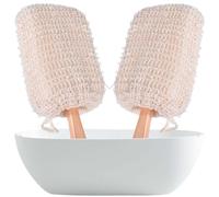 HONITANO Spazzola per Doccia e Bagno 2 Pezzi Manico in Bambù e Setole in Cotone e Lino per Esfoliazione, Massaggio Corpo e Pulizia Schiena, Piedi e Ginocchia, per Uso Saponi e Gel