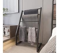 Honiter Portasciugamani per bagno, 4 ripiani, autoportante, in metallo nero, per coperte, bagno, piscina, spiaggia, accanto alla vasca o alla doccia