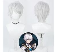 Honkai Impact 3 Kevin Kaslana Cosplay parrucca grigio argento a strati capelli corti Halloween Anime Party Parrucca