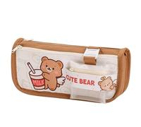 HONKERW astucci Astuccio portapenne multistrato, grande capacità, divertente, simpatico orso, coniglio, cuore, coniglietto, astuccio kawaii, organizer piccolo(Bruin)