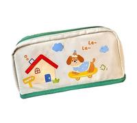 HONKERW astucci Astuccio portapenne Oxford di grande capacità, con scomparti grandi e divisori, astuccio for penne, cane felice e orso piccolo(Groen)