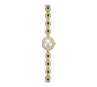 HONKERW orologio Orologio da polso impermeabile al quarzo in 2 pezzi con diamanti e cristalli colorati ovali. Elegante orologio con bracciale, un regalo for le donne. smartwatch(Gold green)