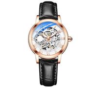 HONKERW orologio Orologio meccanico casual cavo luminoso impermeabile completamente automatico con cinturino in pelle, adatto come regalo for le donne smartwatch(Black)