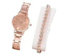 HONKERW orologio Set di 2 orologi e bracciale da donna, classico orologio analogico in acciaio inossidabile con cristalli, regalo for anniversario e compleanno smartwatch(Rose gold,B)