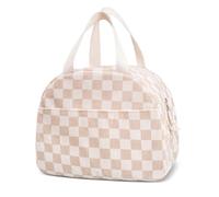 HONKERW porta pranzo Borsa termica for il pranzo for donne riutilizzabile grande capacità borse termica a tenuta stagna carina in velluto a coste portapranzo(Corduroy-khakiWhite)