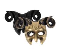 HONMEET 2 pezzi Maschera Teschio con Corna di Capra Realistica per Cosplay Halloween Mezza Maschera Regolabile per Adulti Accessorio Costume Demonio e Diavolo per Feste e Role Play