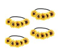 HONMEET 4 Pezzi Fascia Floreale Girasole Elastico Morbido Corona Boho per Donne Accessori Capelli per Halloween Natale Matrimonio