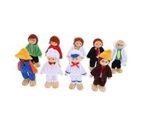HONMEET 9 Bambole di Legno Flessibili per Figure Miniature Educative con Membri Snodabili Multigenerazionale di Ruolo e Narrazione Immaginativa