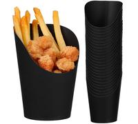 HONMEET Bicchieri per Snack e Patatine Fritte 14oz in Carta Nera 100 Pezzi Monouso con Apertura Angolata Comodi per Catering e Party