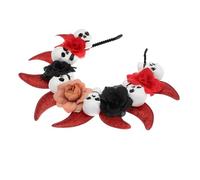 HONMEET Cerchietto Con Corno Da Demone Di Halloween: Copricapo Con Corno Da Diavolo Con Teschio E Fiore - Cerchietto Per Per Il Dei Morti E Le Celebrazioni Di Halloween