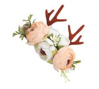 HONMEET Fascia Natalizia Per Ragazzo Ragazza Con Corna Di Cervo e Fiori Cerchietto Decorativo Per Feste Di Natale Accessorio Per Costumi Di Natale Headband Per Party Infanti