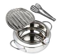 HONMEET Pentola Tempura con Termometro Controllo Temperatura Friggitrice Profonda Portatile per Gas Elettrico e Induzione Adatta per Pollo e Patatine Fritte in Giapponese