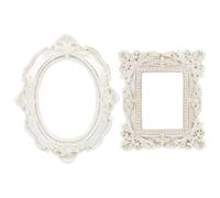 HONMEET Set 2 Cornici in Resina per Foto Cornice per Selfie Retrò Ovale Bianca e Quadrata Accessori Fotografici Ornamento da Appendere Regalo per Festa Tavolo Bambino