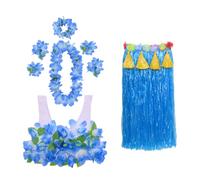 HONMEET Set Gonna Naturale Hawaiana Blu per Feste in Spiaggia | Design Ghirlanda Floreale, Plastica e Poliestere, Resistente All’uso e Rottura, per Costumi